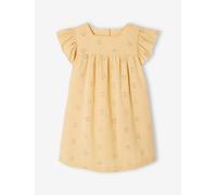 Robe fille gaze de coton brodée fleurs jaune pastel 10A