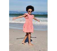 Robe fille gaze de coton manches courtes brodées corail 8A