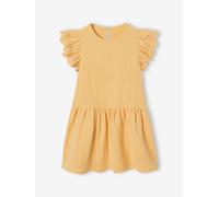 Robe fille gaze de coton manches courtes brodées jaune 8A