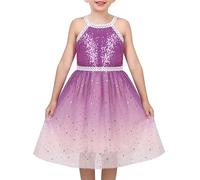 Robe Fille Lavande Dos Nu Sequin Ombre Étoile Dentelle Tulle Robe de Bal 7 Ans