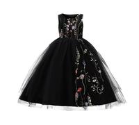Robe Fille Mariage Princesse sans Manche Fleur Satin Broderie Tutu Tulle Courte Petite Enfant Demoiselle d'honneur Soirée Anniversaire Fête Baptême Bal Cérémonie 3 4 5 6 7 8 9 Ans F10,Noir,8-9 Ans