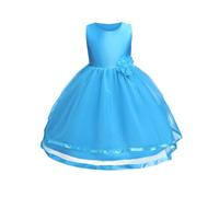 Robe Fille Mariage Princesse sans Manche Fleur Satin Broderie Tutu Tulle Courte Petite Enfant Demoiselle d'honneur Soirée Anniversaire Fête Baptême Bal Cérémonie 6 7 8 9 Ans F17,Bleu Ciel,7-8 Ans