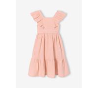 Robe fille mi-longue gaze de coton rose pâle 10A