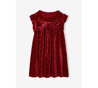Robe fille noël à noeud velours lisse rouge 5A