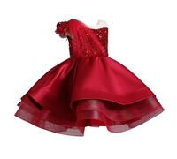Robe Fille Printemps et Enfant Anniversaire Robe Podium Tutu Jupe Fille Paillettes Piano Performance Costume Robe de Soirée Fille Taille, rouge, 3-4 ans