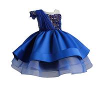 Robe Fille Printemps et Enfant Anniversaire Robe Podium Tutu Jupe Fille Paillettes Piano Performance Costume Robe de Soirée Fille Taille, bleu, 5-6 ans