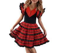 Robe Fille - Robe de Danse Espagnole Flamenco avec Jupe à Volants, Tenue de Spectacle pour Enfants avec Bretelles Réglables pour Ballet et Scène, 2 à 11 Ans