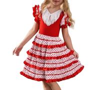 Robe Fille - Robe de Danse Espagnole Flamenco avec Jupe à Volants, Tenue de Spectacle pour Enfants avec Bretelles Réglables pour Ballet et Scène, 2 à 11 Ans