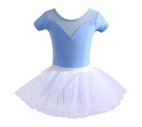 Robe FilleRobe de Danse pour Fille Tutu Justaucorps Manches Courtes Jupe Ensemble Pratique Ballet Jazz récital Costume Tout-Petits Tenue Spectacle (Light Blue, 9-10 Years)