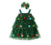 Robe FilleRobe de soirée de Noël sans Manches pour Petites Filles Ensemble de Danse élégant avec Bandeau Festif pour Occasions spéciales et fêtes (Green, 12-18 Months)