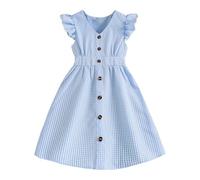 Robe FilleRobe d'été pour Fillette à Manches boutonnée Devant Motif Carreaux vaporeuse Confortable élégante