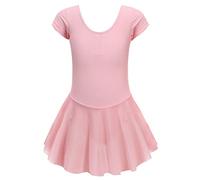 Robe FilleRobe Princesse pour Fille Vêtement Gymnastique Printemps Été en Coton Solide Manches Courtes Confortable Mignon (Red, 6-7 Years)