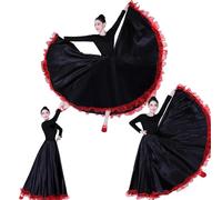 Robe Flamenco Femme 1 pcs/lot Femme Danse du Ventre Satin Longue Jupe Dame Corrida Ferramenko Gitane Espagnol Flamenco Salle de Bal(BLACK,360degree)