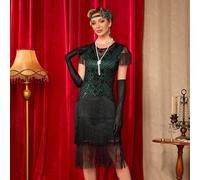 Robe flapper à sequins et franges pour femmes, robe de cocktail style années 1920, style Harlem Nights des années folles pour mariage et fête L,M,S,XL,XXLHalloweenPolyester