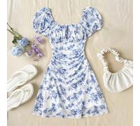 Robe fleurie bleue et blanche pour préadolescentes, printemps et été. Idéale pour les vacances, les jours fériés, le style vintage, la plage, . Élégante. Robes pour filles. Style bohème. Tenues de vac
