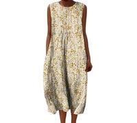 Robe Fleurie Femme Bohème Shirt Robes San Manches Casuel Ample A-Line Imprimé Fleur Robes Col en V Chic Ronde Robe Longue Femme Ete Décontractée Dress pour Plage Travail