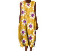 Robe Fleurie Femme Bohème Shirt Robes San Manches Casuel Ample A-Line Imprimé Fleur Robes Col en V Chic Ronde Robe Longue Femme Ete Décontractée Dress pour Plage Travail