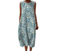 Robe Fleurie Femme Bohème Shirt Robes San Manches Casuel Ample A-Line Imprimé Fleur Robes Col en V Chic Ronde Robe Longue Femme Ete Décontractée Dress pour Plage Travail