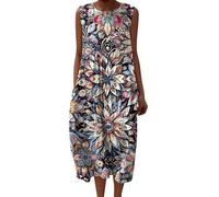 Robe Fleurie Femme Bohème Shirt Robes San Manches Casuel Ample A-Line Imprimé Fleur Robes Col en V Chic Ronde Robe Longue Femme Ete Décontractée Dress pour Plage Travail