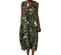 Robe Fleurie Femme Bohème Shirt Robes San Manches Casuel Ample A-Line Imprimé Fleur Robes Col en V Chic Ronde Robe Longue Femme Ete Décontractée Dress pour Plage Travail