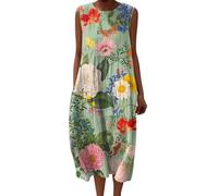 Robe Fleurie Femme Bohème Shirt Robes San Manches Casuel Ample A-Line Imprimé Fleur Robes Col en V Chic Ronde Robe Longue Femme Ete Décontractée Dress pour Plage Travail