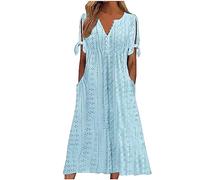 Robe Fleurie Femme Chic et Elegant Robe Longue Femmes Ete Fluide Bohème Robes de Plage d'Été A-Line Maxi Robes mi Longue de Cérémonie Mariage Manches Courtes Casual Respirant Boho Dress Ventes Flash
