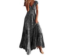 Robe Fleurie Femme Col V, Robe Femme Maxi Longue à Manches Courtes Wrap Taille Chic Et Elegant Vacances Extensible Confortable Ample Classique Loisirs Confortable Demoiselle d'honneur Loisirs