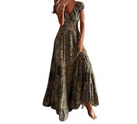 Robe Fleurie Femme Col V, Robe Femme Maxi Longue à Manches Courtes Wrap Taille Chic Et Elegant Vacances Extensible Confortable Ample Classique Loisirs Confortable Demoiselle d'honneur Loisirs