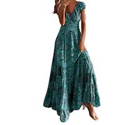 Robe Fleurie Femme Col V, Robe Femme Maxi Longue à Manches Courtes Wrap Taille Chic Et Elegant Vacances Extensible Confortable Ample Classique Loisirs Confortable Demoiselle d'honneur Loisirs