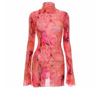 Robe Fleurie Femme Manches Longues- Mini Robe Courte Sexy Col Roulé Ouverture Latérale sur Les Hanches Moulant Ligne A Sexy Chic Et Élégants Léger Slim Confortable Vacances Streetwear pour Party