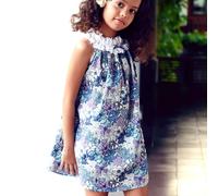 Robe Fleurie Liberty Avec Col Froufrous Manon Bleu Lilas 11/12A