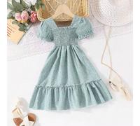 Robe florale décontractée de style européen et américain pour jeune fille, convient pour les vacances et les soirées 6Y,7Y,8Y,9Y,4Y,5YUnicolore,Plantes,Tout ImpriméPolyester