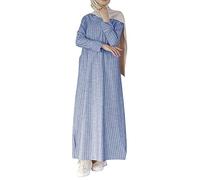 Robe florale musulmane robe abaya pour femme robe de prière islamique caftan pleine longueur avec hijab robe maxi dubaï robe hiver femme noir longueur genou, bleu, M