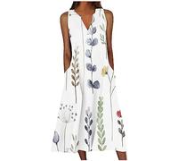Robe florale sans manches pour femme - Col en V - Imprimé évasé - Avec poche - Élégante et ample - Robe d'été confortable pour les vacances en plein air, 2 Bleu marine, 8-9ans(130 cm)