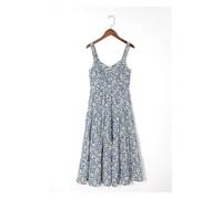 Robe Florale Spaghetti à Bretelles Robe D'été De Plage À Col en Cœur Et Coutures Étagées, Style Vintage À Fleurs, sans Manches, Bretelles, Sexy, Élégante, Mi-Longue(L)