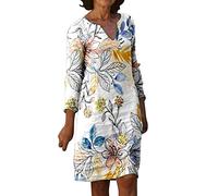 Robe Fluide Femme été Courte Été Bohème Chic Manches 3/4 Impression Maxi Robe Décontractée Robe Longue Elegante Robe De Plage Swing Robe Vacances Robe Cocktail