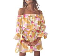 Robe Fluide Femme été Courte RéTro Daily Party Loose Fit Col Rond Mini Robe Courte A Line D'été Lâche Swing Robes Chic et Elegant Mi Longue Robe Mode Imprimé Tank Tops Robes Robe Droite Femme