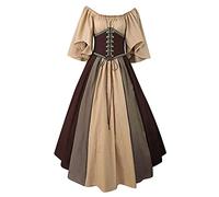 Robe Fluide Femme Femmes Mode Contraste Robe Couleur Manches Courtes Robe Couleur Solide Lace-up Sexy Medievals Robes Vintage Robe D Ete Femme Courte (Brown, S)