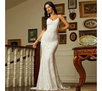 Robe formelle avec ourlet de sirène en dentelle, débardeur blanc élégant, robe de soirée de mariage, pour la remise des diplômes, robe de dîner L,M,S,XLBlocs de couleur,PlantesPolyester