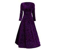 Robe formelle longue à col en V pour femme, robe de bal élégante à manches 3/4, robe de mariée en velours, robe de demoiselle d'honneur, robe de soirée Empire, robe de fête pour femmes, violet, L