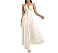Robe formelle pour femme, robe d'été avec col en V, dos nu, bretelles spaghetti réglables, taille A, robe d'invitée de mariage pour femme, beige, 8-9ans(130 cm)