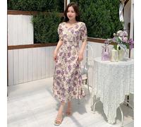 Robe fourreau à taille cintrée avec col carré sans manches et plissée. Robe fleurie d'été pour vacances. Tenue pour femmes pour Pâques, style bohème L,M,S,XL,XXLFloral,Plantes,Tout ImpriméÉtoffe