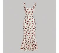 Robe fourreau carré au cou floral rétro, robe mi-longue d'été, robe sexy, robe élégante, robe fluide, robe de soirée L,M,S,XSFloral,Fruits & légumes,Plantes,Tout ImpriméTissu tricoté