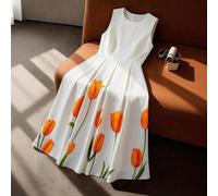 Robe fourreau élégante à imprimé floral sans manches grande taille, taille cintrée, blanc, été, mariée, invitée de mariage, fête de mariage, trajet, vacances, séance photo 0XL,1XL,2XL,3XL,4XLFruits & 