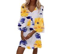 Robe fourreau pour femme avec imprimé swing design col en V à volants à trois couches à manches cloches décontractées mini robe, bleu, M