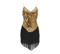 Robe garçonne sans manches à franges à paillettes pour fille - Robe de danse latine tango cha cha cha, doré, 130
