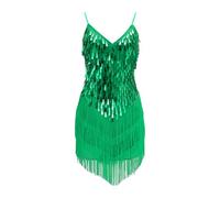 Robe garçonne sans manches à franges à paillettes pour fille - Robe de danse latine tango cha cha cha, Vert, 160