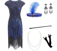 Robe Gatsby Charleston Retro Style Années 20 de Soirée Grande Taille avec Ensemble d'Accessoires