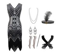 Robe Gatsby Femme Annee 20 Grande Taille Sexy Robe à Frange à Sequin Des AnnéEs 1920 Avec Ensemble D'Accessoires AnnéEs 20 Robes GarçOnne à Franges Longues à Paillettes Et Perles Vintage Art Déco#