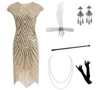 Robe Gatsby Femme Annee 20 Robe À Charleston Retro Robe Vintage Style Années 20 Robe De Soirée Robe Années 1920 Robe Gatsby Femme Annee 20 Grande Taille avec Ensemble d'Accessoires Années 20